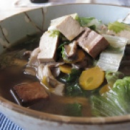 Warm Soba Noodle Soup w/ Tea Smoked Tofu & Escarole